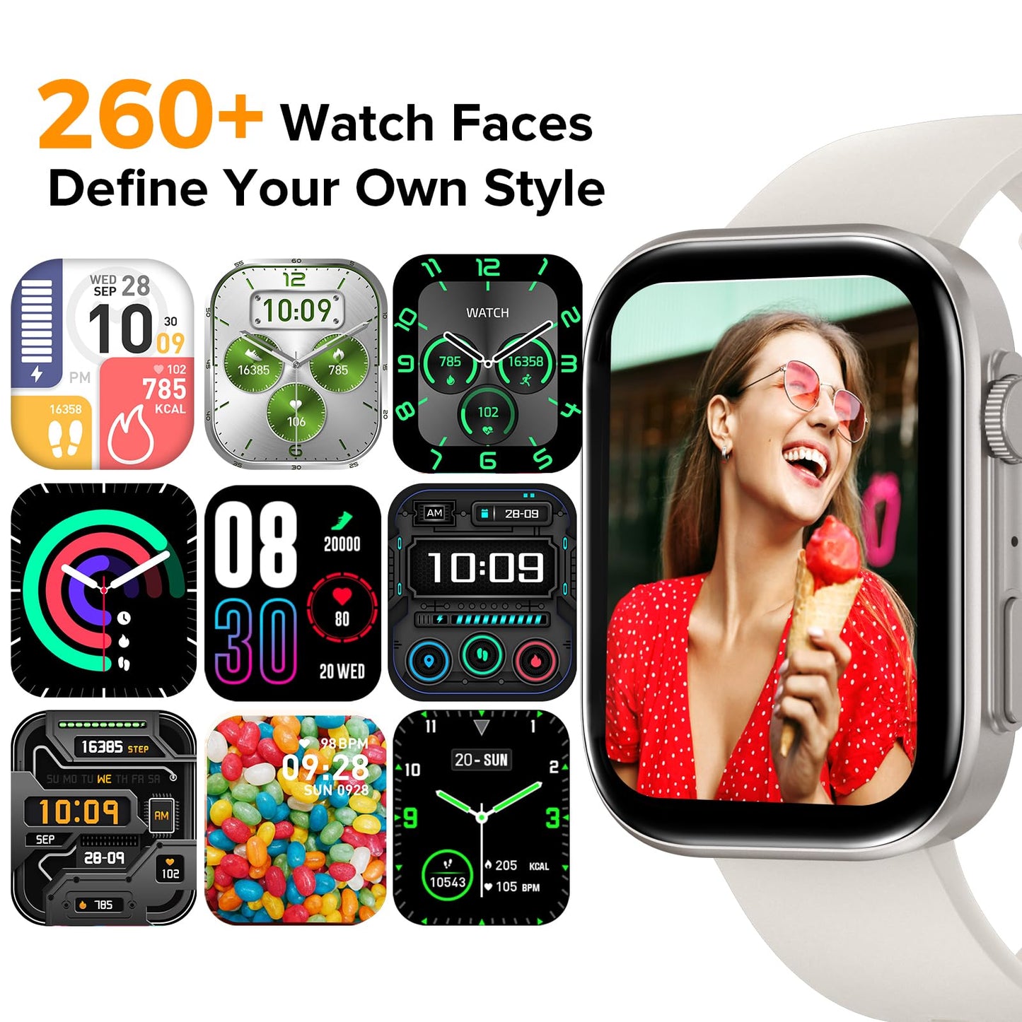 Smart Watches for Men Women, Make/Answer Calls, 2.01" HD Screen with 260+ Watch Faces, Heart Rate/SpO2/Sleep Monitor, 123 Sports Modes, Long Battery Life Fitness Watch Compatible with iPhone Android