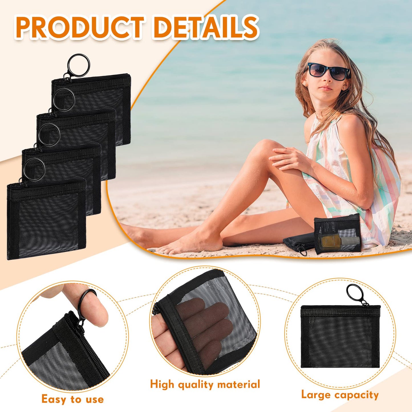 Jexine 30 Pieces Mini Zipper Mesh Bags Nylon Small Zipper Pouch Mini Pouch Portable Beauty Purse Mesh Coin Purse for Travel Home Keychain Holder Makeup Cosmetic Storage(4 x 3 Inches,Black)