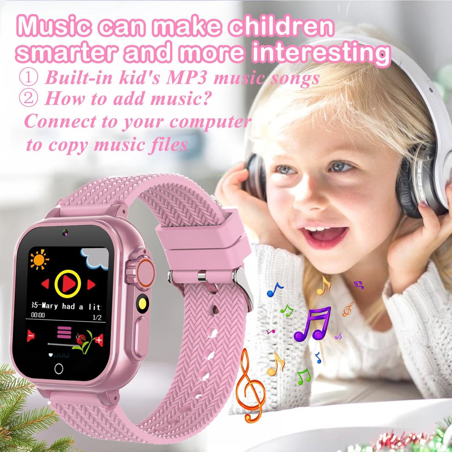 iCHOMKE Kids Smart Watch, Girls Boys Smartwatch with 32 Built-in Games Camera Video Recorder Player,Pedometer,Learning Toys Gifts for 4-10 Years Children (Pink)