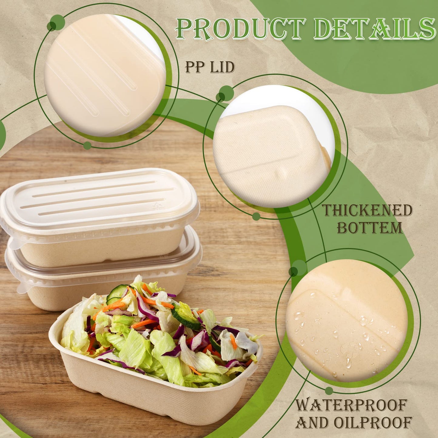 Remerry 100 Sets 23 oz Disposable Bowls with Lids Paper Meal Prep Containers Disposable Paper Food Containers Throw Away Lunch Salad Bowls for Restaurant Party Serving