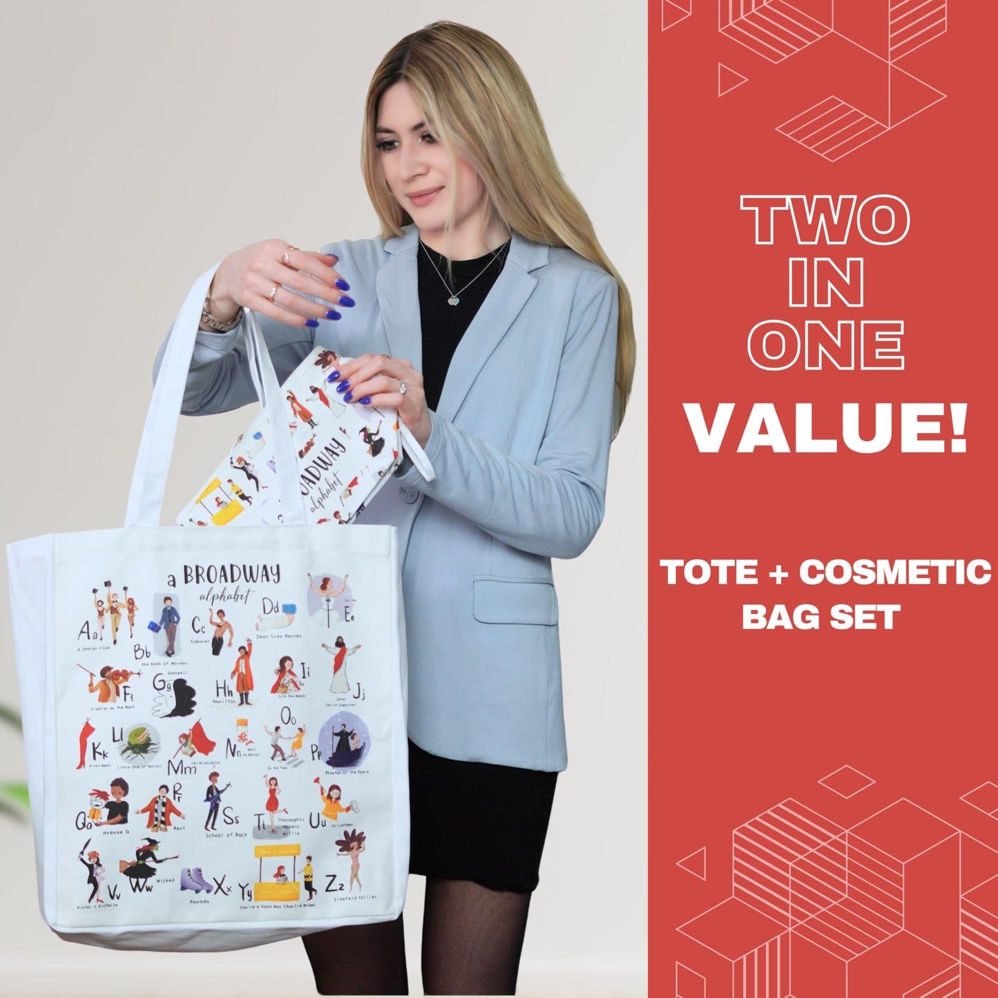 UTOPISH Broadway Tote Bag and Cosmetic Bag Set - Gifts for Musical Theatre Lovers - 26 Unique Designs for Broadway Musical Gifts