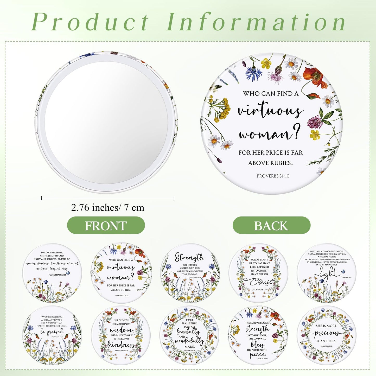 Kacctyen 20 Sets Christian Mother's Day Makeup Bag Bulk Christian Gift for Mother Religious Pocket Compact Mirror Inspirational Bible Cosmetic Bag with Zipper for Women Mom Church Member (Wildflower)