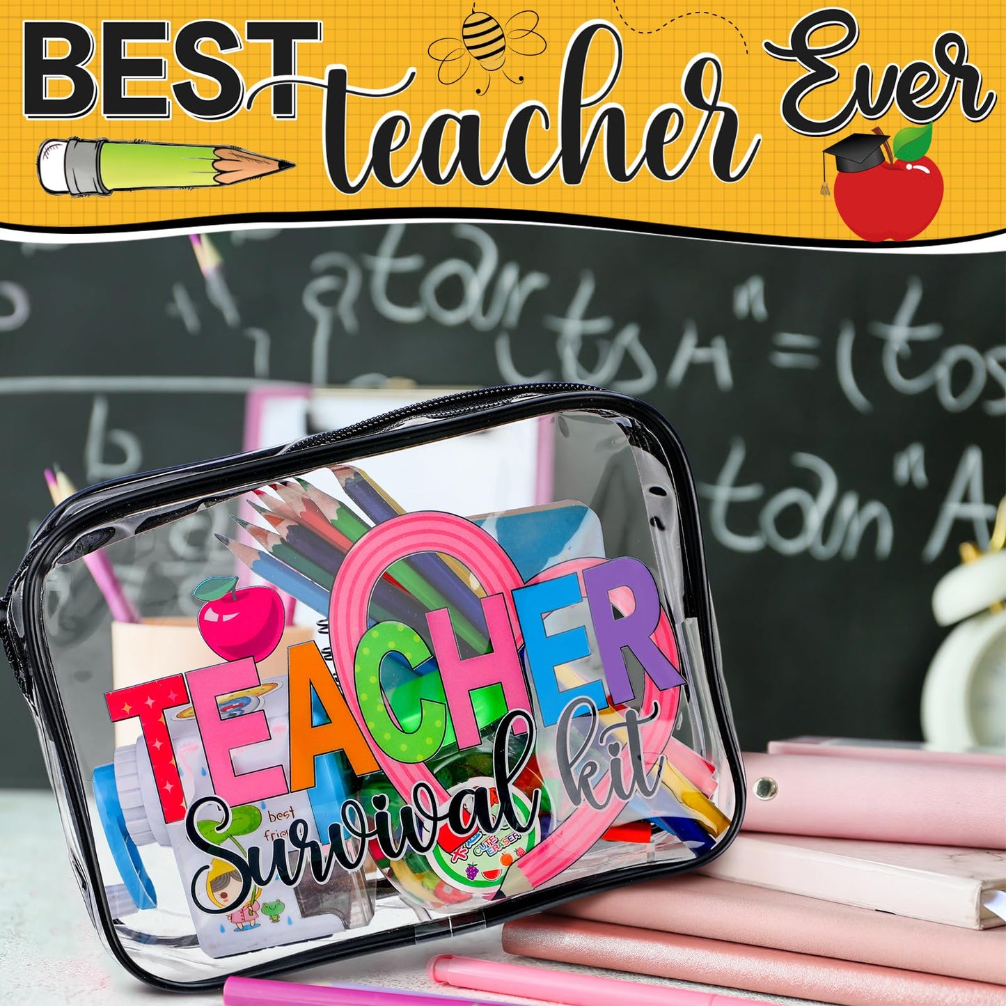 Cunno Makeup Bags Gifts for Women Teacher Beach Cruise Swim Nurse Dance Happy Graduation Gift Survival Kit Clear Cosmetic Bags PVC Waterproof Travel Toiletry Handbags Purses Organizer(Teacher)