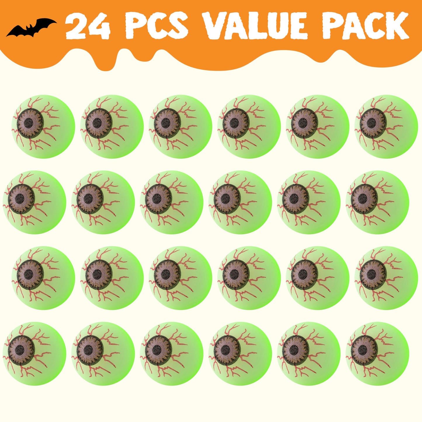 JOYIN 24 PCS Halloween Glow Eyeball Bouncy Balls, Glow in the Dark Bouncing Balls Eyeballs for Halloween Party Favors Game Prizes, Trick or Treating Party Decorations School Classroom Gifts