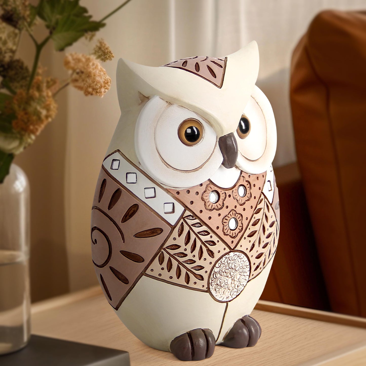 Owl Statue Home Decor Accents, Boho Decor for Living Room, Cute Owl Figurines Shelf Table Desk, Animal Statues and Sculptures Indoor Decorations for Women, Bird Lover Collection Wisdom Symbol