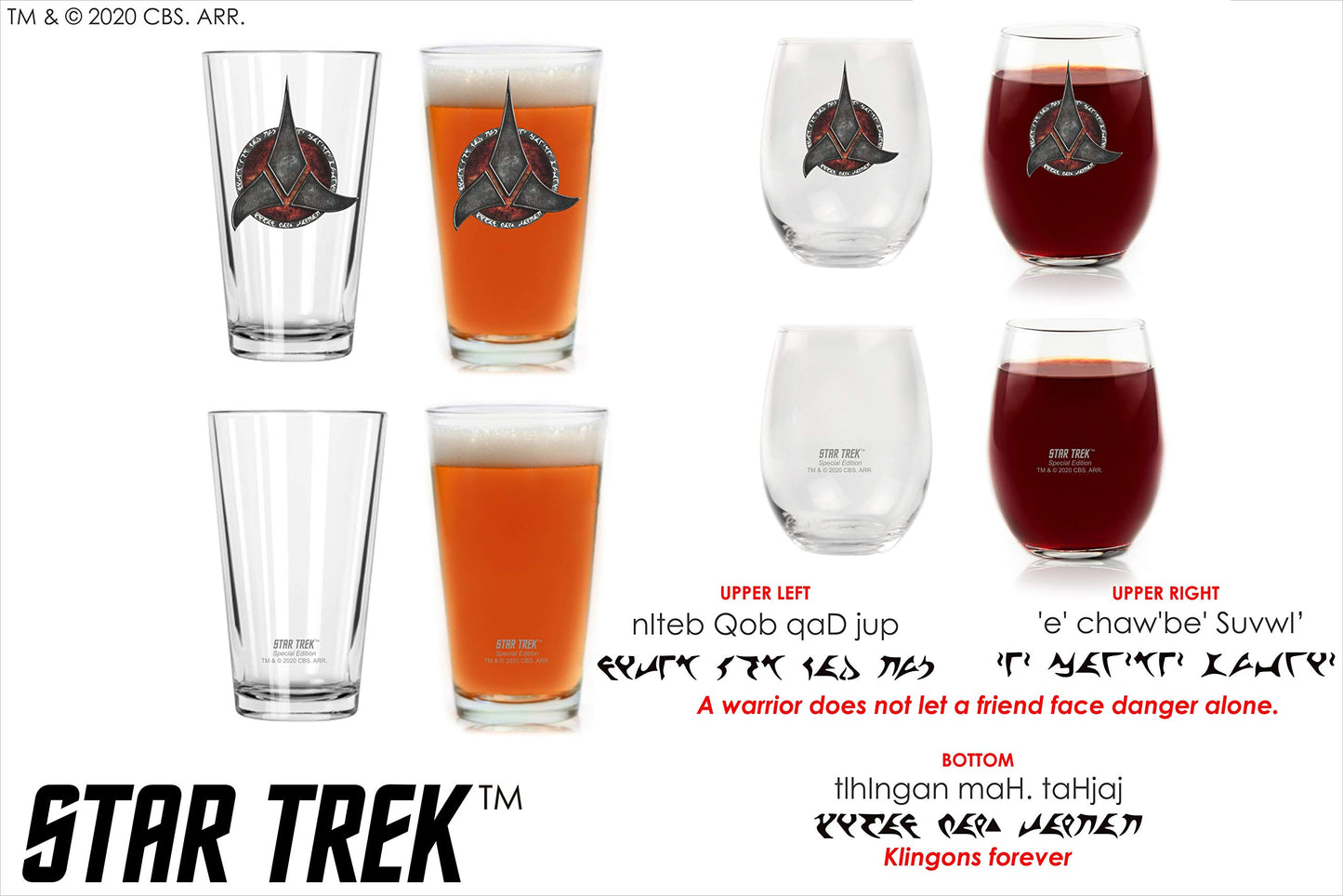 STAR TREK Warrior Printed Pint & Stemless Wine Glass Set - Officially Licensed, Premium Quality, Handcrafted Glassware - A Collectible Gift for Series Lovers, Birthdays, & Special Occasions