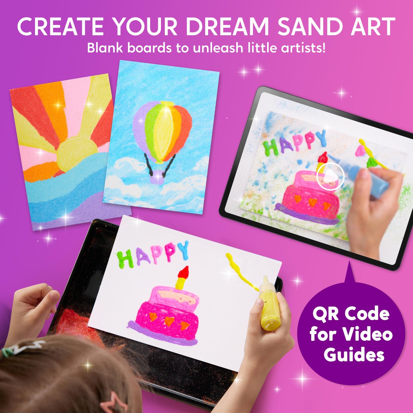 JOVA Klever Kits Glow Sand Art Kits for Kids, Glow in The Dark Sand Painting with 14 Colors, Kids Crafts, 6 Fantasy Templates & 4 DIY Sheets, Mess Free Arts and Crafts, Gifts for Girls Ages 5+