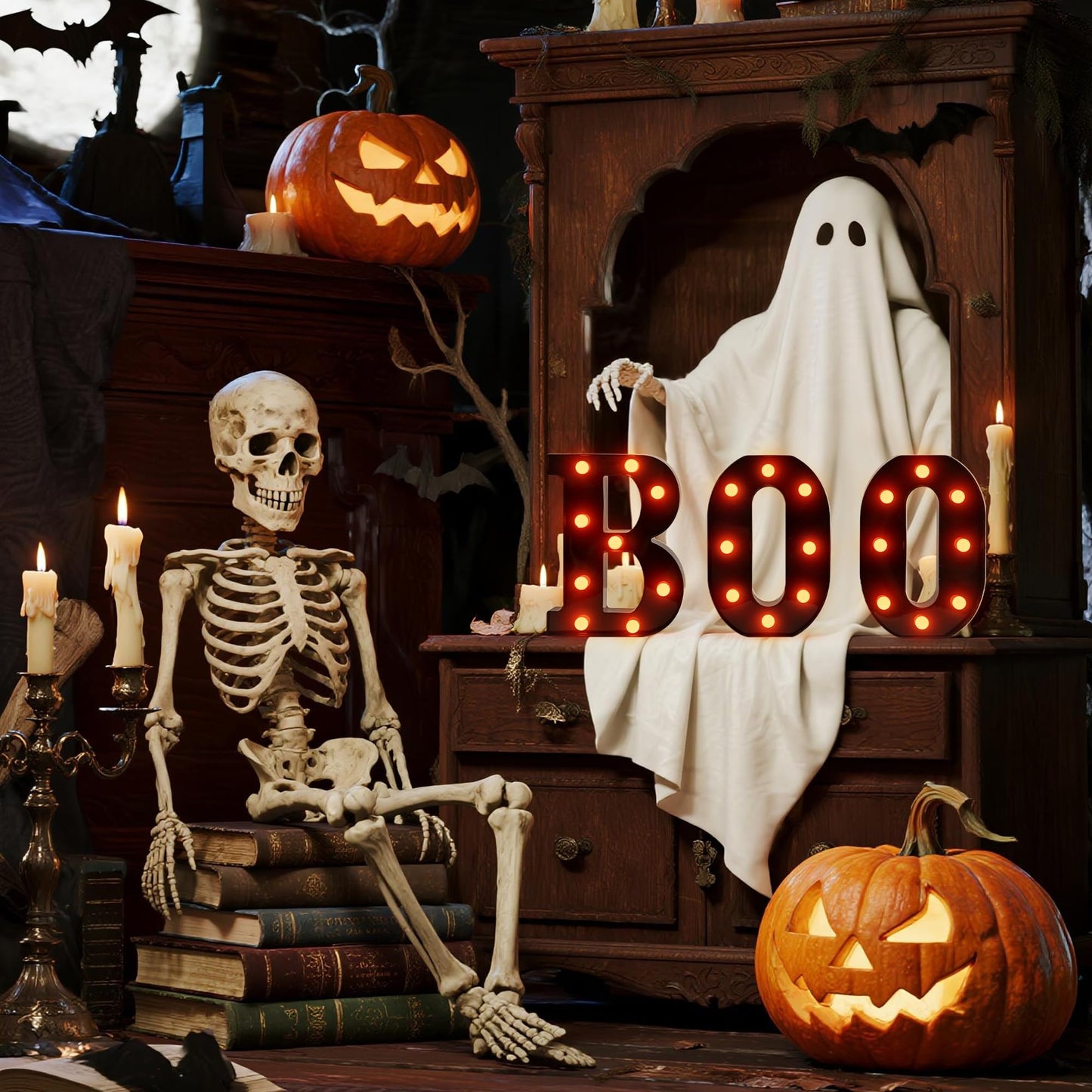 Halloween LED Marquee Letters “BOO” Set - 3 Pcs Black Alphabet Lights with Orange Glow, Perfect for Halloween, Christmas,Birthday Party, Bar Decor, Battery - Operated Ambience Lamps