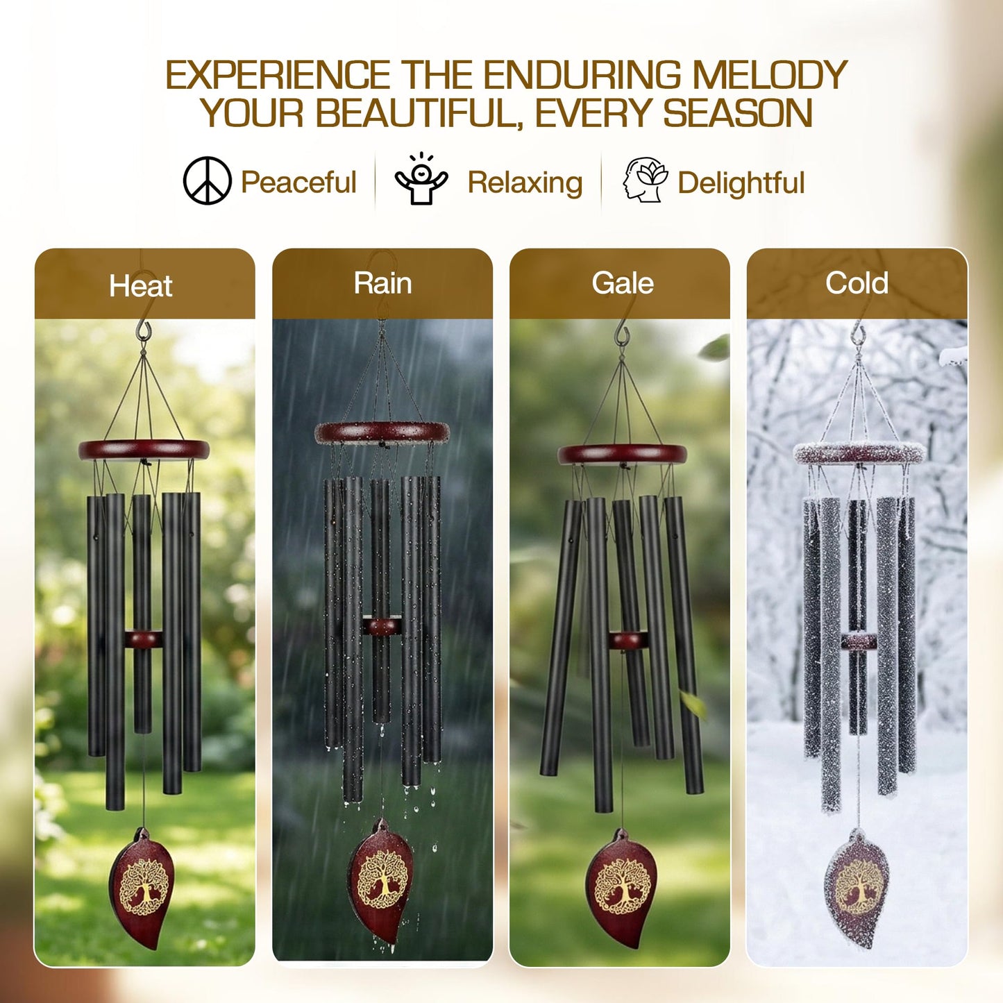 Obitelj Love 36" Memorial Wind Chimes for Outside, Double Sided Engraving Pendant, Deep Tone 6 Aluminum Tubes & Pine Wood, Sympathy Gift for Loss, Includes Acrylic Heart Plaque & a Letter from Heaven