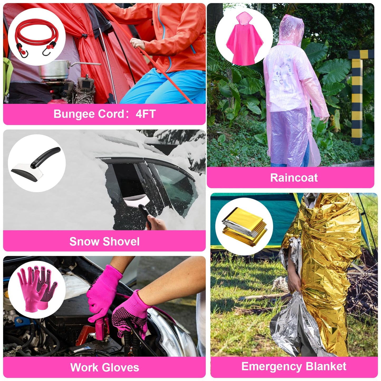 vioview Roadside Emergency Car kit for Vehicles, with 4 in 1 Inflatable Car Vacuum Cleaner, Pink Jumper Cables, First Aid Kit, Tow Rope, Vehicle Road Trip Must Haves Pink Accessories for Women