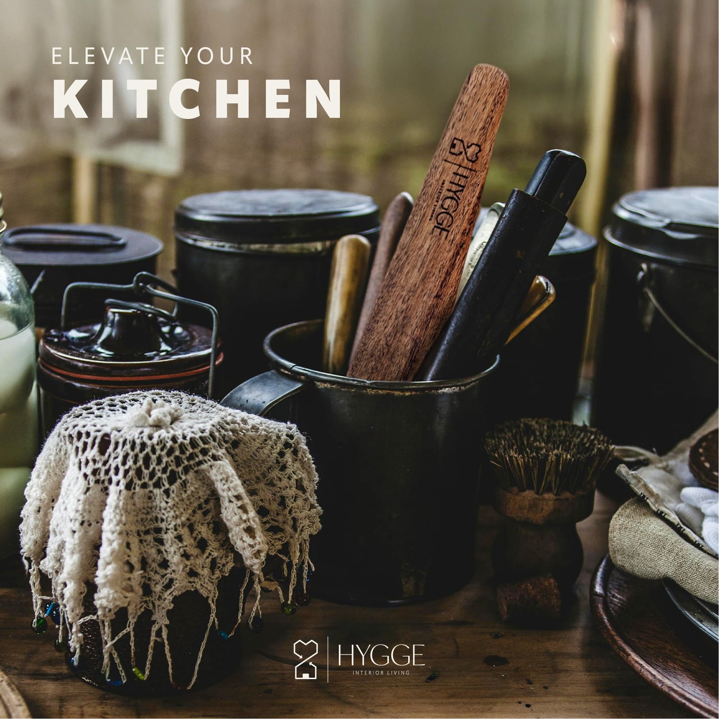 HYGGE INTERIOR LIVING Heirloom Acacia Wood Spatula Set - Professional Flat Turner for Cast Iron & Non-Stick, 12 inch Hand-Sanded Premium Hardwood, Designer Gift Box for Modern Kitchens - Set of 2