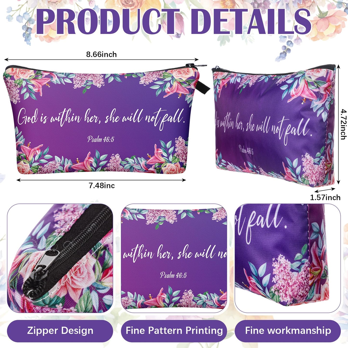 Kacctyen 144 Pcs Christian Mother's Day Bulk Gifts Inspirational Canvas Makeup Bags Compact Mirrors Bulk Christian Bible Verse Church Religious Prayer Gifts for Moms Women Church Mother's Day