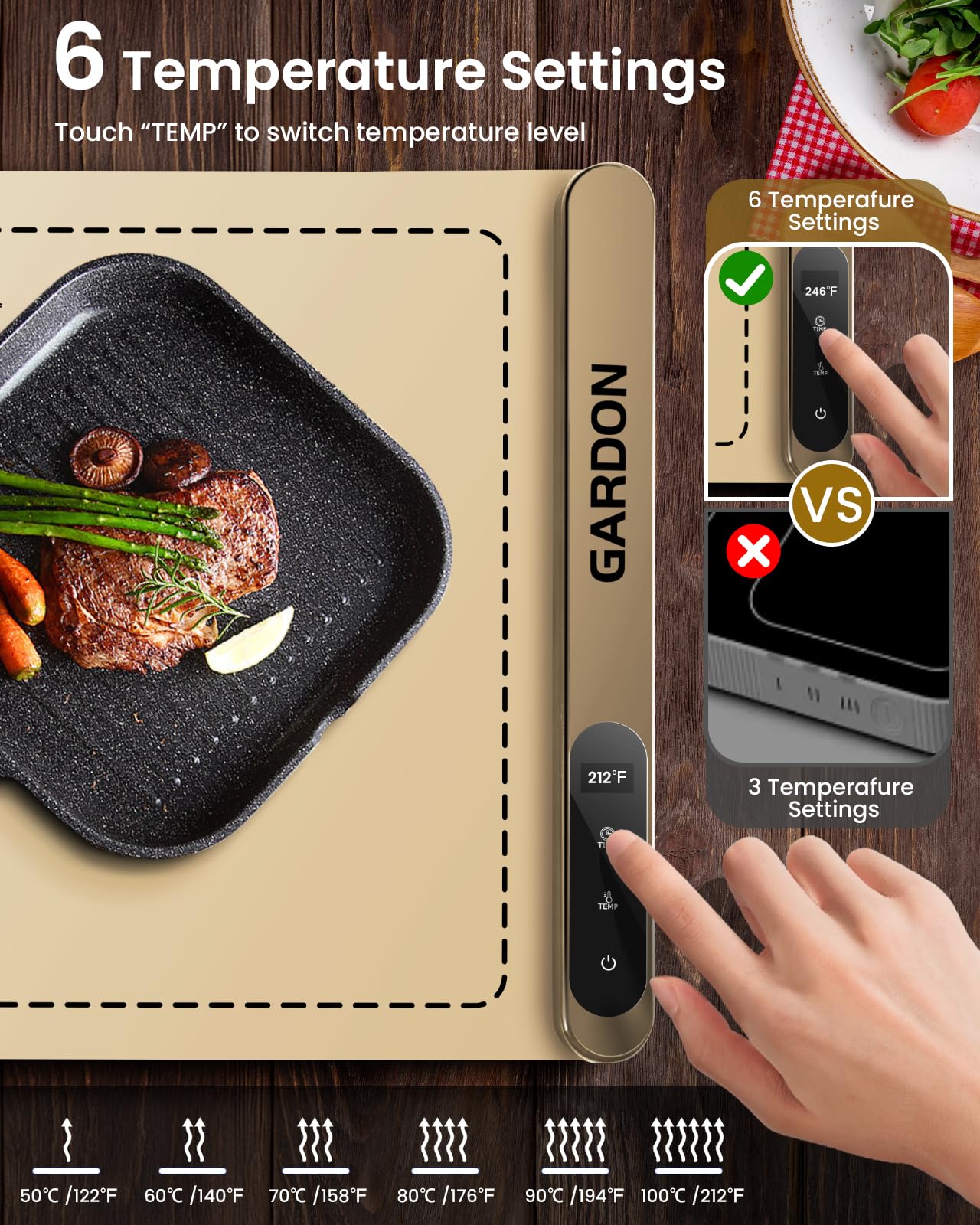 Gardon Warming Mat for Food - 18"x11" Food Warmers for Parties Buffet, Electric Warmer Tray with 6 Temp Settings, Portable Silicone Heating Pad, Kitchen Gadgets & Gifts for Party Home Travel, Beige