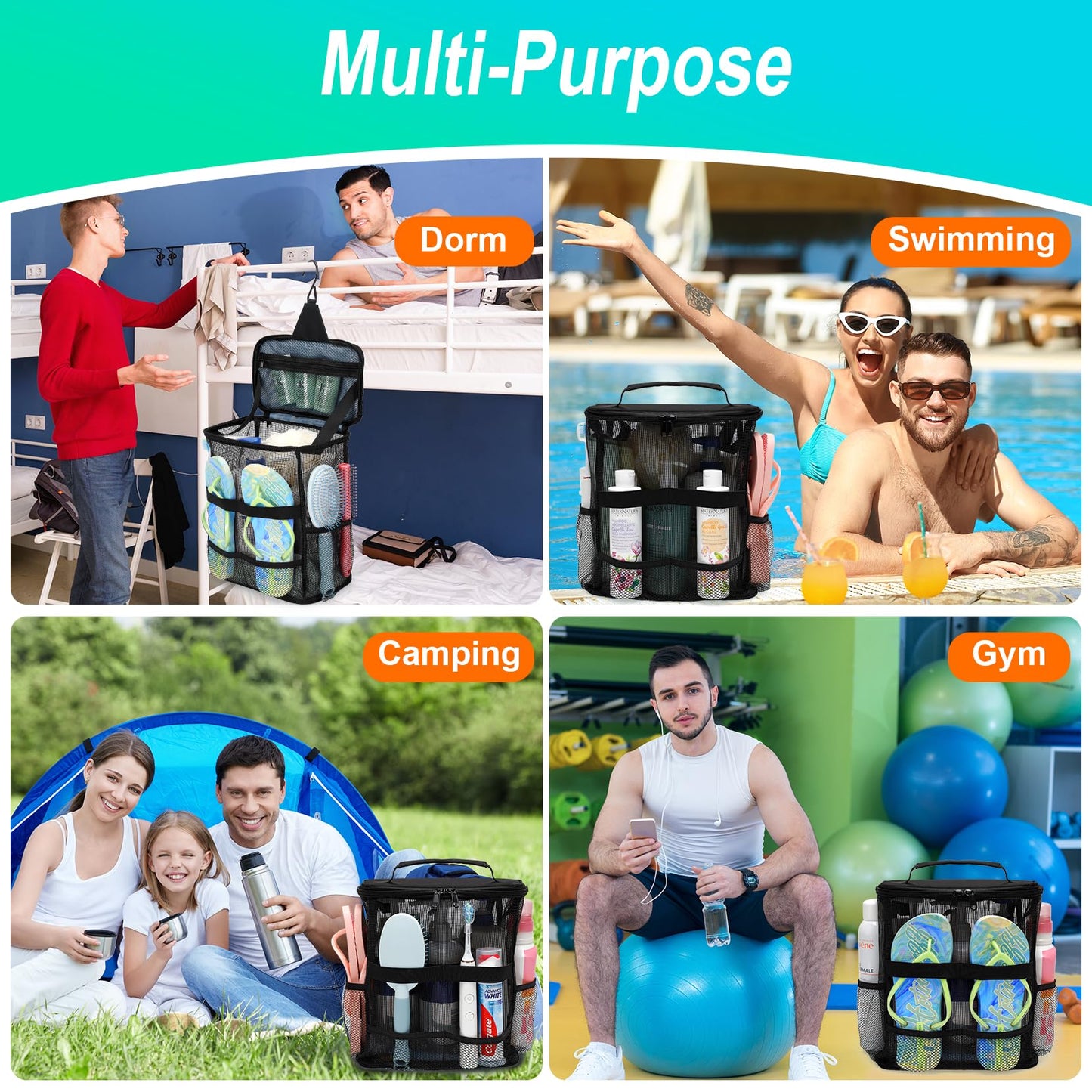 Dorm Room Essentials for Guys Girls Boys, Quick Dry Mesh Shower Caddy Portable, Large Capacity Toiletry Bag with Hanging Hook, Travel Beach Camping Cruise Ship Essentials, Birthday Gifts for Women Man