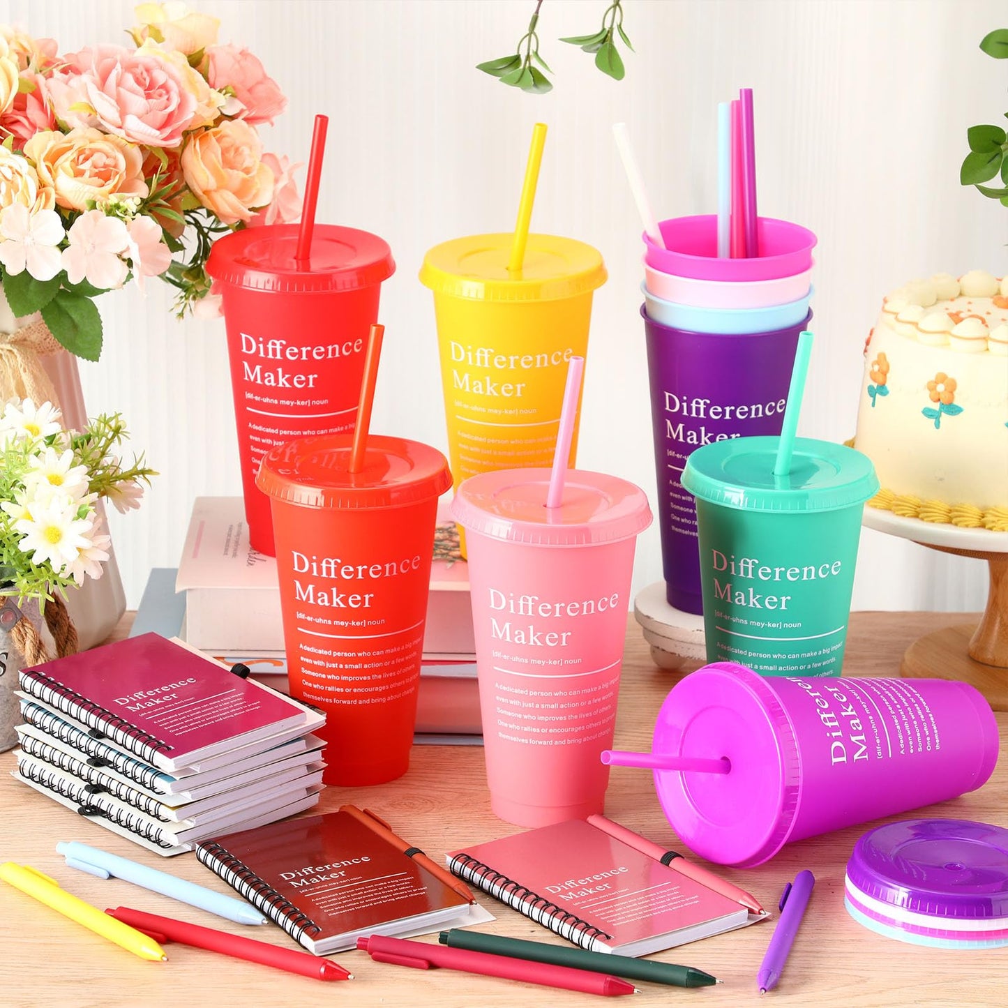 Marspark 10 Sets Difference Maker Gifts for Women Men, Employee Appreciation Gifts Bulk Inspirational Thank You Cup Motivational Notebooks with Pen for Team Teacher Coworker Office (Colorful)