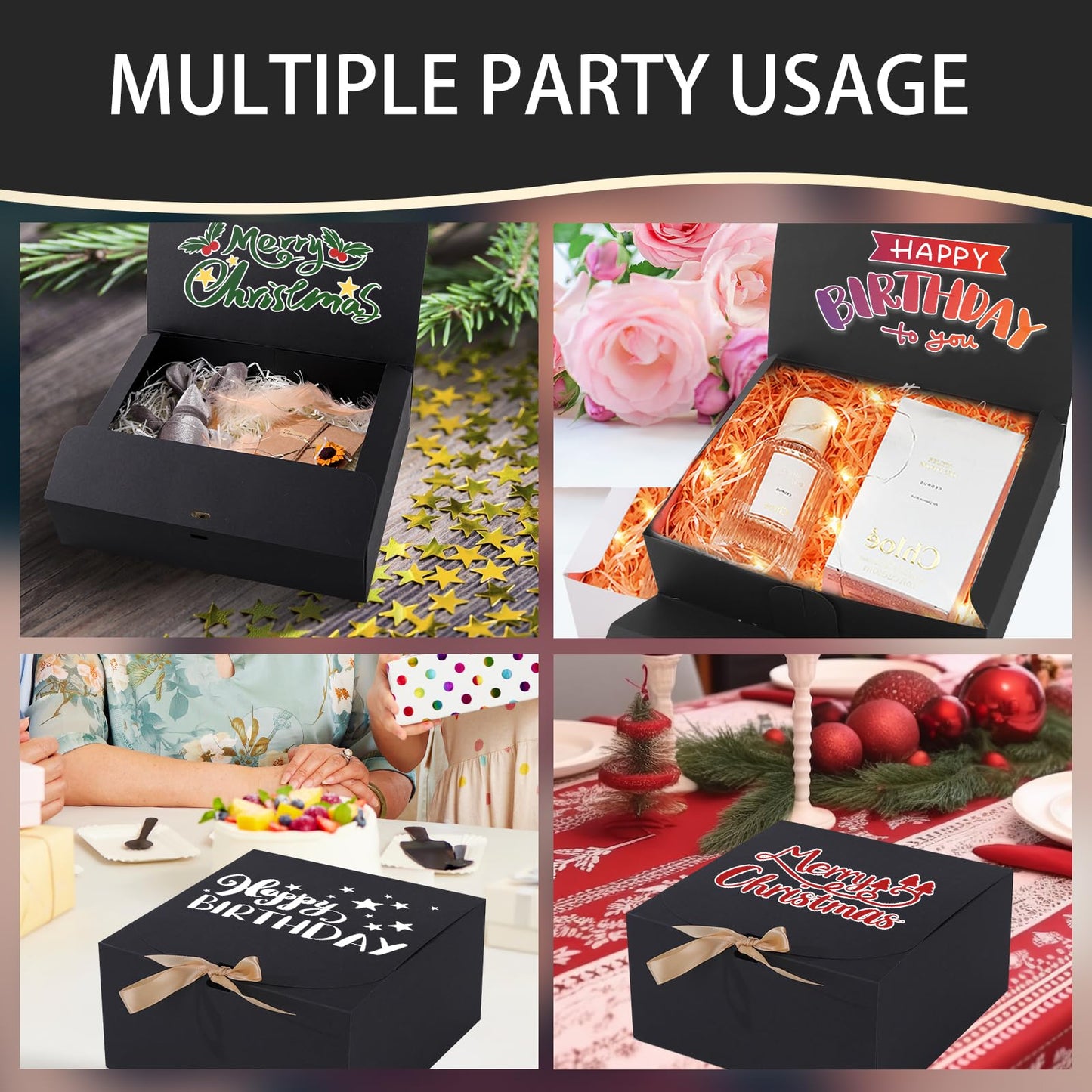 LWYMX 12 PCS Black Gift Boxes with Lids，9.8x7.8x3.9, Bridesmaid Proposal Box with Ribbon, Gift Boxes for Wedding, Christmas, Valentine's Day,Birthday,Baby Shower and the other Parties
