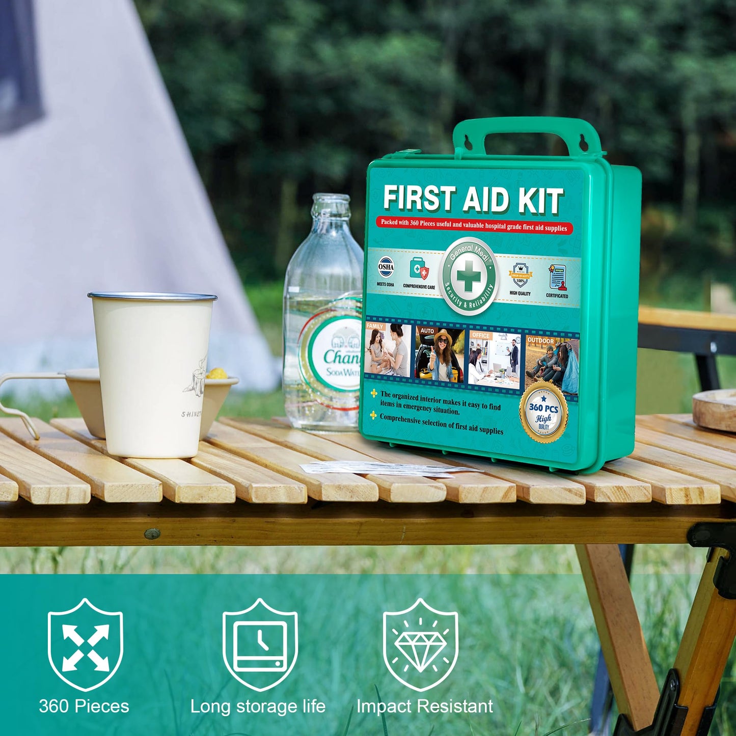 General Medi 360 Pieces Hardcase First Aid Kit - Comprehensive Large First Aid Box Contains Premium Medical Supplies for Travel, Home, Office, Vehicle, Camping, Workplace & Outdoor