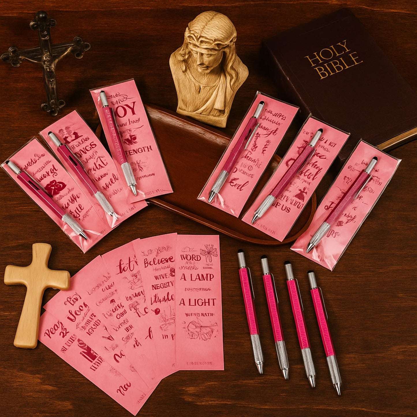Pajean 24 Sets Christian Gifts for Women Include 6 in 1 Multitool Pens with Religious Bible Verse Scripture Bookmarks for Mother Day Nurses Teacher Employee Church Sunday School Office Favors Supplies