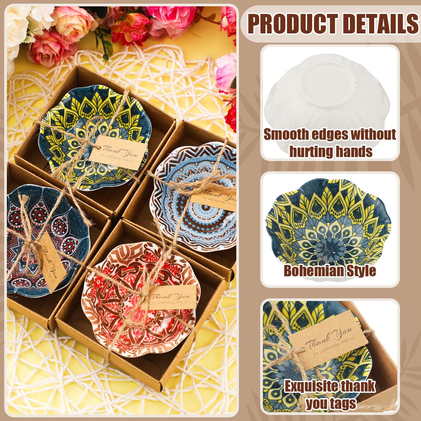 Yoande 12 Pcs Wedding Favors for Guests 3.3 Inches Small Ceramic Bowl Dipping Bowl Mexican Pottery Boho Dishes Wedding Souvenirs for Bridal Pooja Baby Shower Birthday Guest Return Gift(Bohemian)