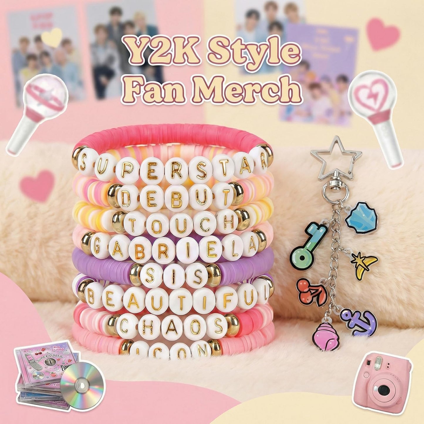 SportsLiking 8 Pcs Friendship Bracelets Set for Katseye Fans, Y2K Korean Pop Merch Bundle with Keychain & Card, Concert Accessories for Women