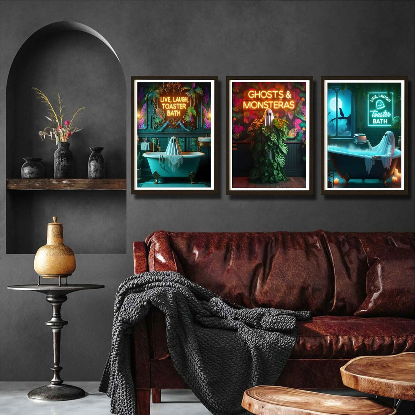9Pcs Halloween Ghosts Canvas Wall Art Fashion Funny Gothic Romantic Couple Cute Ghost Wall Decor Pictures Horror Creepy Dark Academia Posters Prints for Modern Home Hotel Room Decoration Unframed