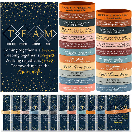 XunYee 48 Sets Team Appreciation Gifts for Employees Motivational Quote Silicone Bracelets Inspirational Card Office Gifts for Coworkers Staff Volunteer(Active Color)