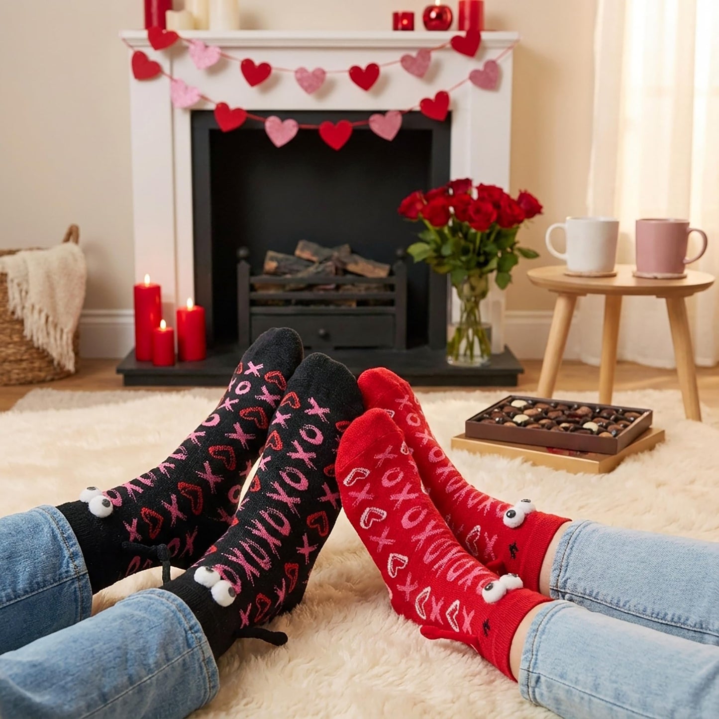 R HORSE Valentine's Day Holding Hands Socks 2 Pairs Funny Magnetic Women Men Couple Socks, Novelty Friendship Couple Gag Valentine Gift for Boyfriend Girlfriend Teens