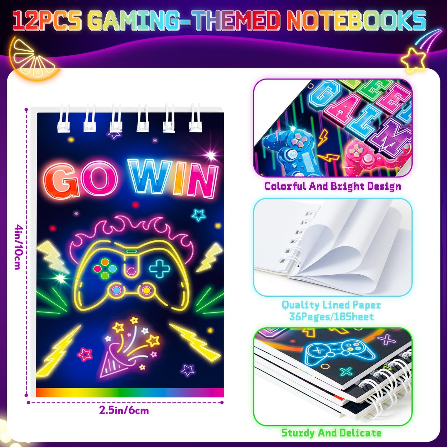 SNLN Video Game Party Favors Gamer Birthday Supplies Kids Notebook Invisible Ink Pen Paper Bag Silicone Bracelet Stamper Keychain Glow Tattoo Sticker Gaming Game On Party Favors Goodie Stuffers Decor