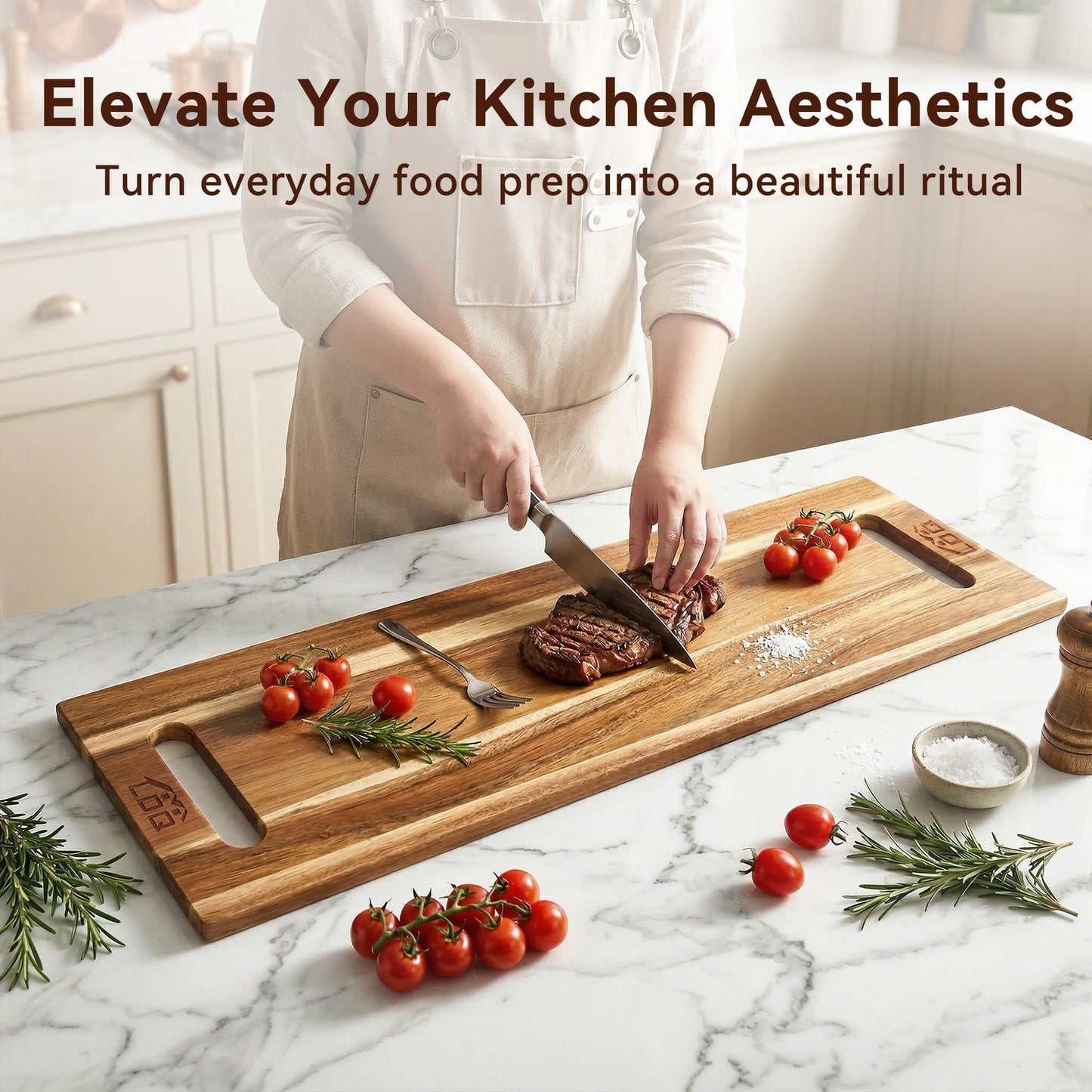 LDQ Extra Large 36 x 11 Inch Acacia Wood Cutting Board, 3-in-1 Cutting, Serving & Display Board, XXL Long Charcuterie Boards with 2 Wooden Stands, for Kitchen Prep & Party Table Centerpiece