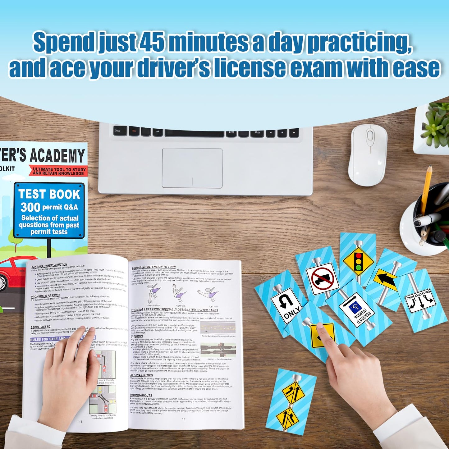 Driver's Academy Exam Toolkit Driving Exam Pass Kit Includes Driver's Manual, Test Book and 60 Double-Sided Road Signs Flashcards for Drivers License Test Prep Teens Boys Girls New Drivers Gift