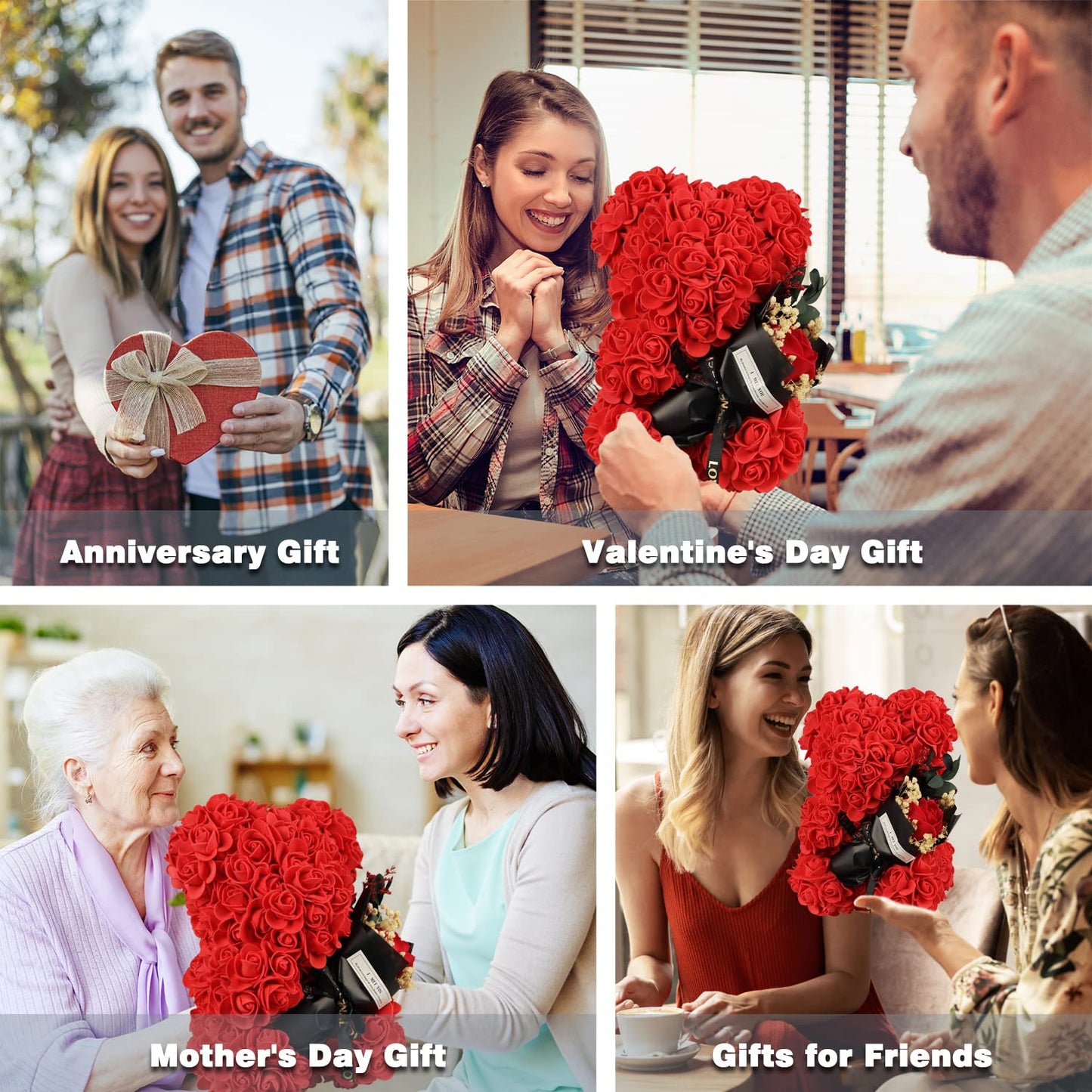Mothers Day Rose Gifts for mom Rose Bear for Women, Artificial Rose Teddy Bear Birthday Bouquet, Mother's Day Rose Gift, Perfect for Wife, Mom, Grandma (Rose Red)
