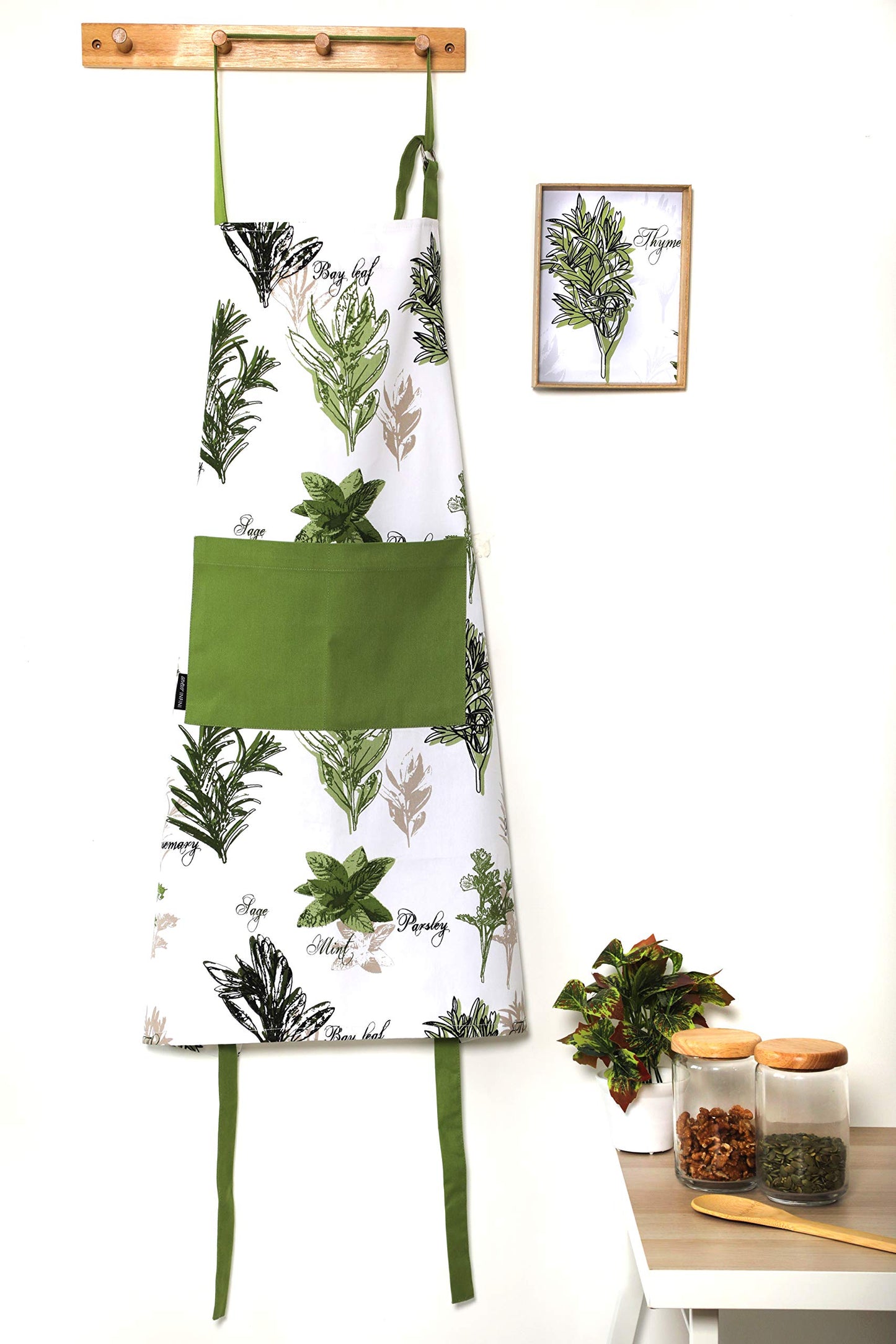 AMOUR INFINI Cotton 5 Piece Set of Apron, 2 Kitchen Towel, Oven Mitt and Pot Holder Heat Resistant Washable Kitchen Set For Cooking, Baking Gift Set