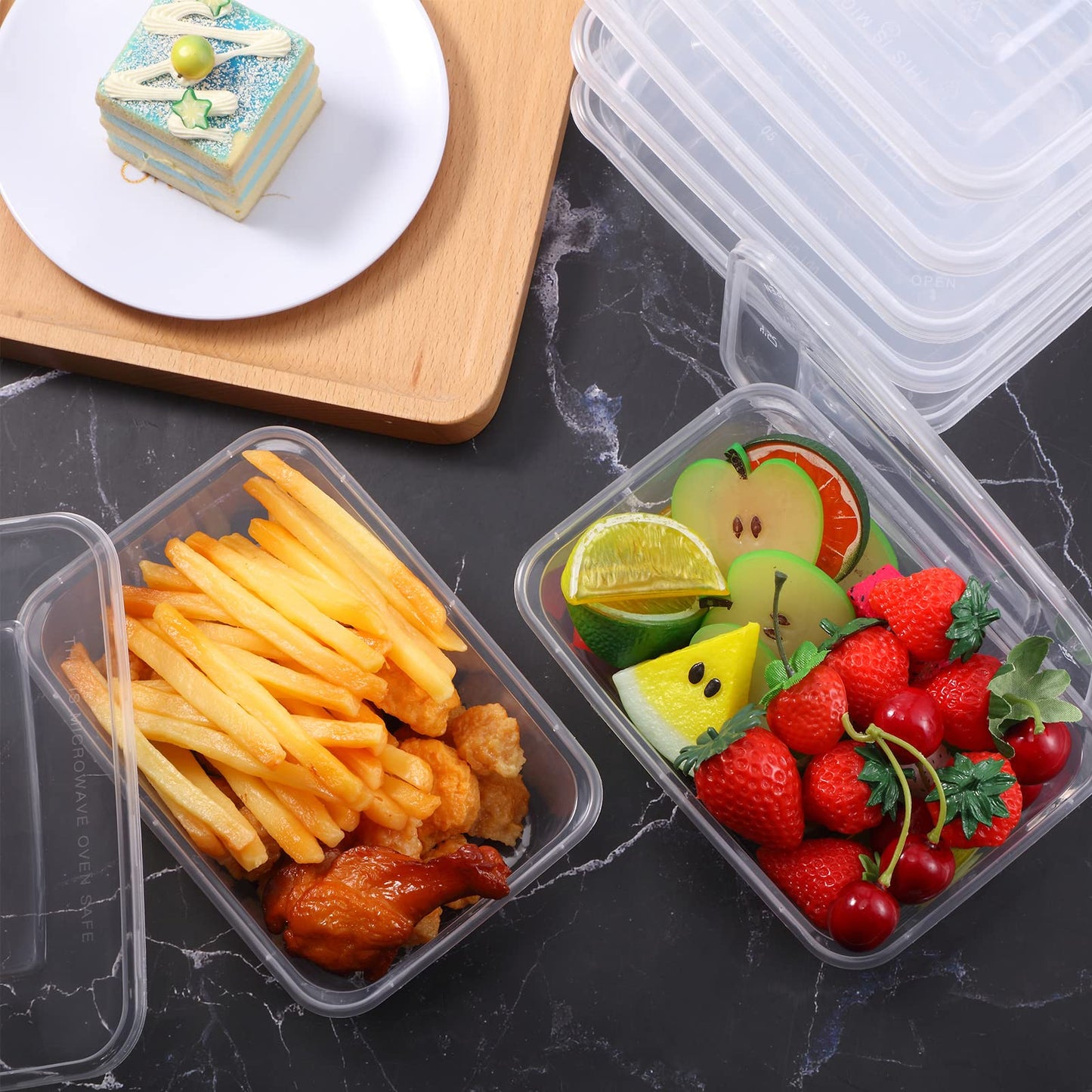 Sawysine 100 Pcs Plastic Meal Prep Containers Food Storage Containers Reusable Lunch Bowls with Lid Stackable Disposable Lunch Boxes 1 Compartment Bento Box(Clear,22 oz)