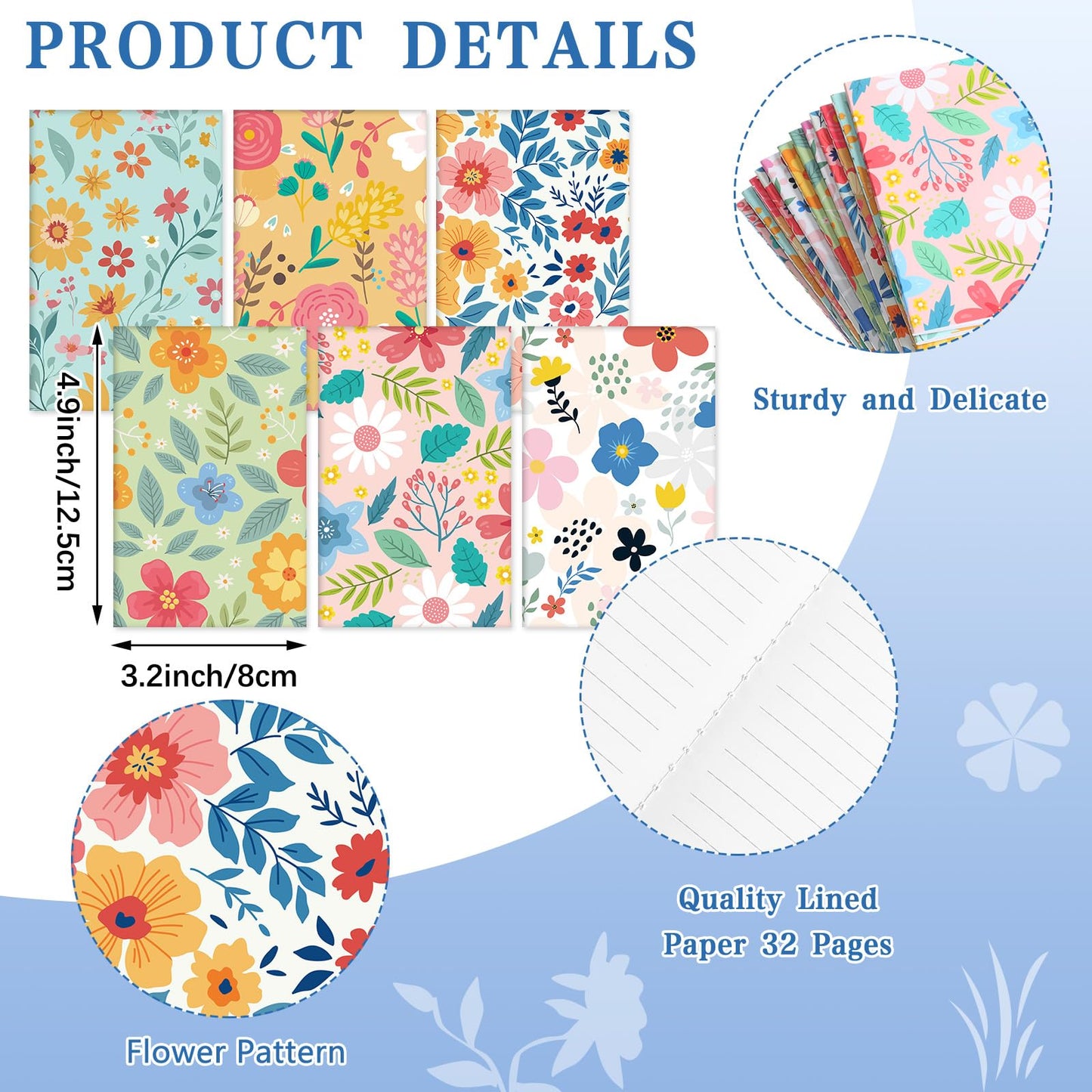 Motiskyy 24 Pcs Floral Pens Flower Ballpoint Pens Flower Notepads Set Design Line Notebook Employee Gifts Set for Student School Office Supplies, Back to School Gift(Cute)