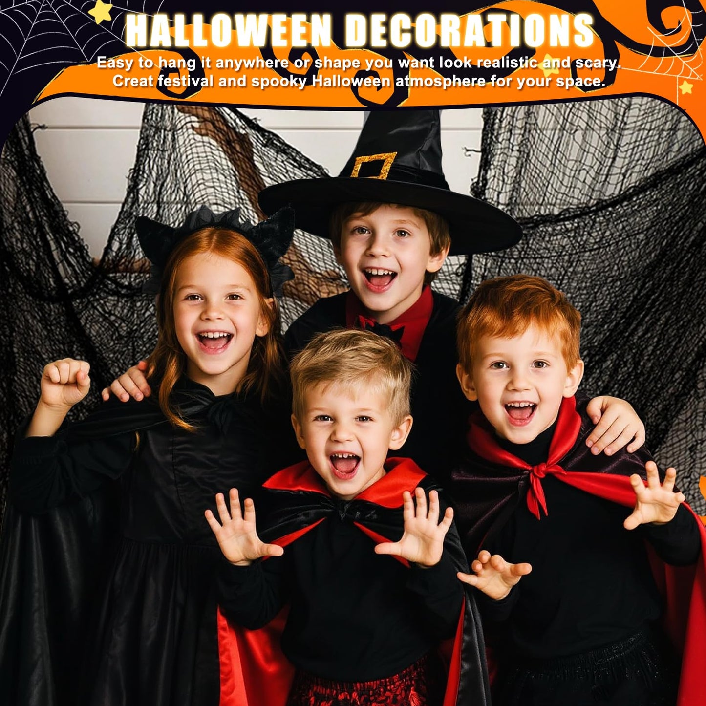JOHOSEEK 4 Pack Halloween Creepy Cloth Decoration, 30 x 120 inch Black Gauze Halloween Decor, Scary Black Cheesecloth, Spooky Fabric Decoration for Haunted House Wall Yard Outdoor Indoor