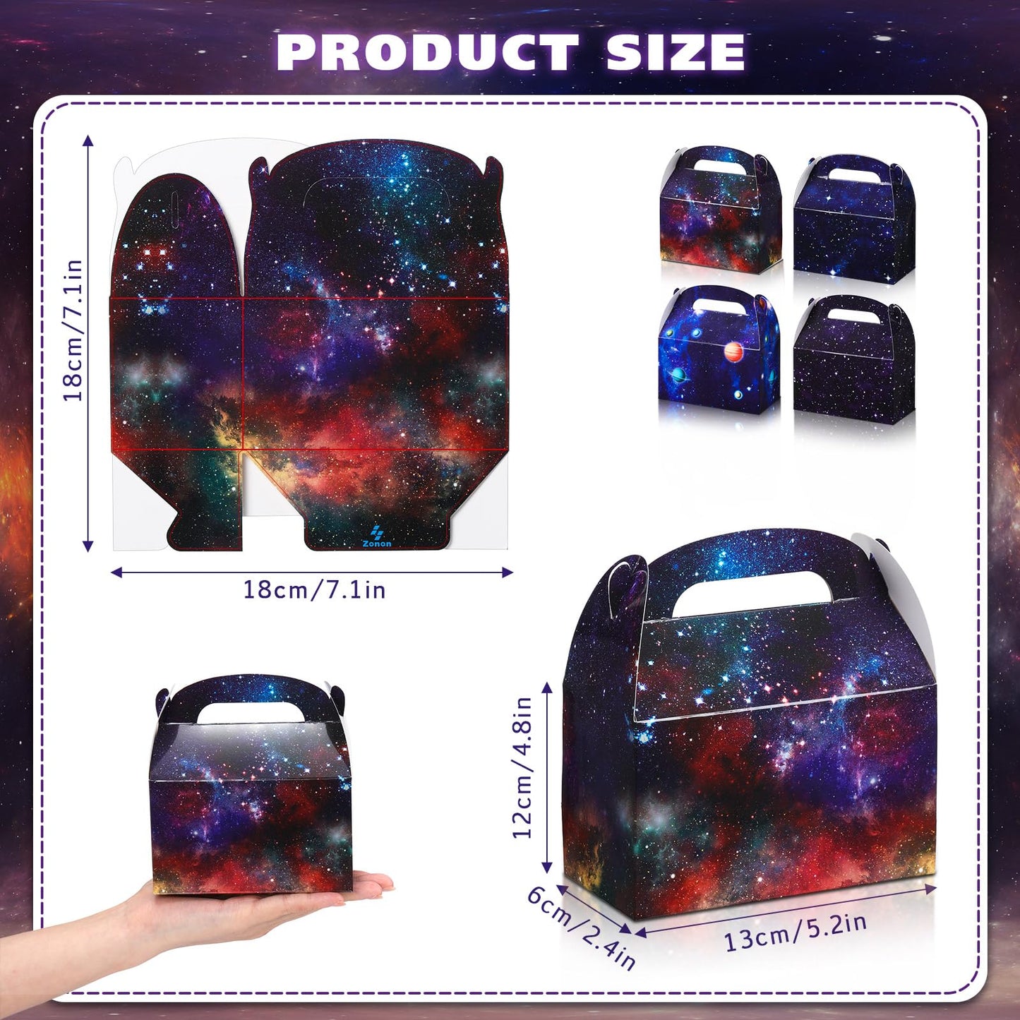 Nezyo 24 Pcs 4.8 x 2.4 x 5.2 Inches Space Party Favor Boxes Small Galaxy Gable Boxes Solar System Planet Cardboard Gift Candy Goodie Bags for Space Theme Birthday Party Supplies(Planet Galaxy)