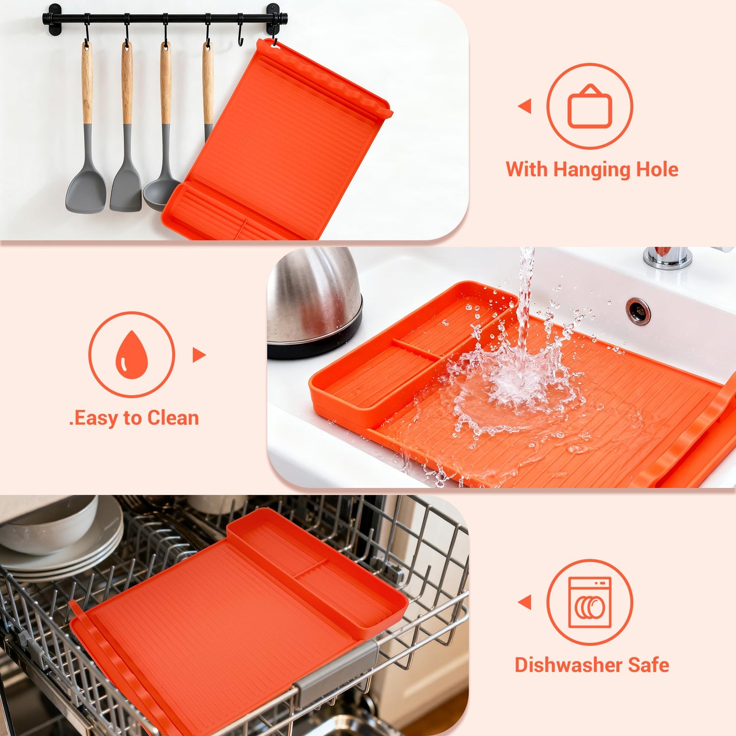 WZGUSXN 2Pack Silicone Grill Mat for Blackstone - 16x11.5 Inch Non-Slip Tool Mat with Sauce Drip Pad & Wavy Grip, Outdoor BBQ Accessories & Gifts for Men, Dad, Grilling（Orange）