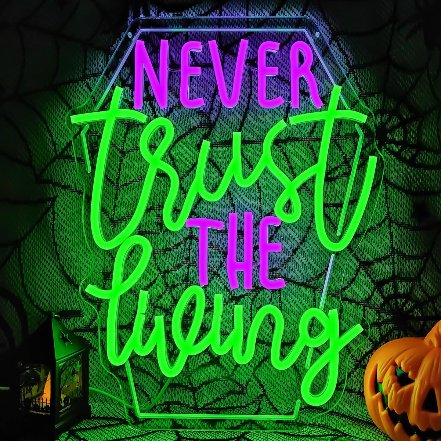 Ajoyferris Never Trust The Living Neon Sign Halloween Led Sign for Wall Decor Halloween Tombstone Neon Light for Party Chamber of Secrets Spooky House Bedroom Dimmable USB Led Light Sign