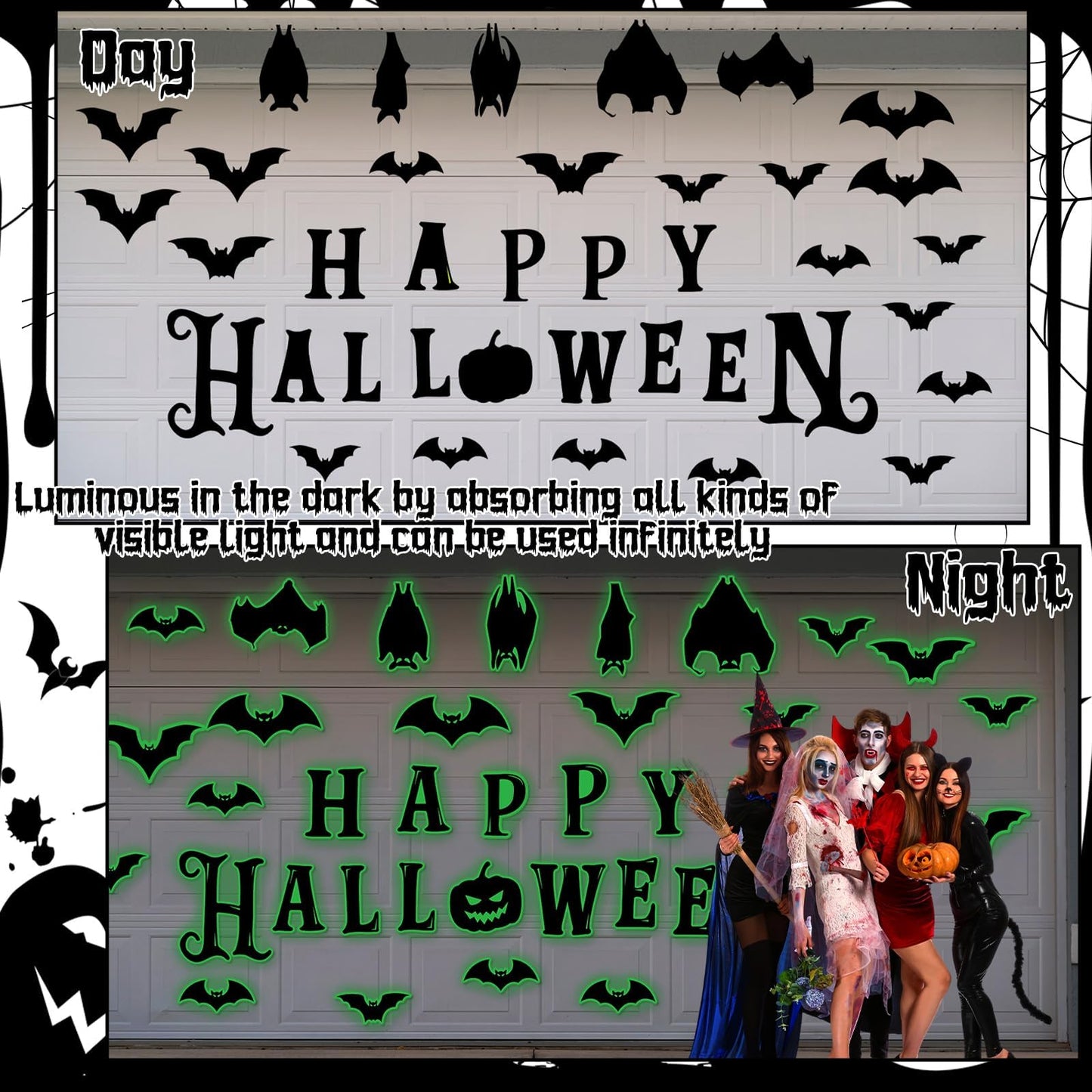 Lonfliness 45Pcs Halloween Garage Magnets Door Decorations Happy Halloween Reflective Black Bat Magnetic Refrigerator Stickers Holiday Magnet Large Decals for Halloweens Outdoor Funny Car Party Decor