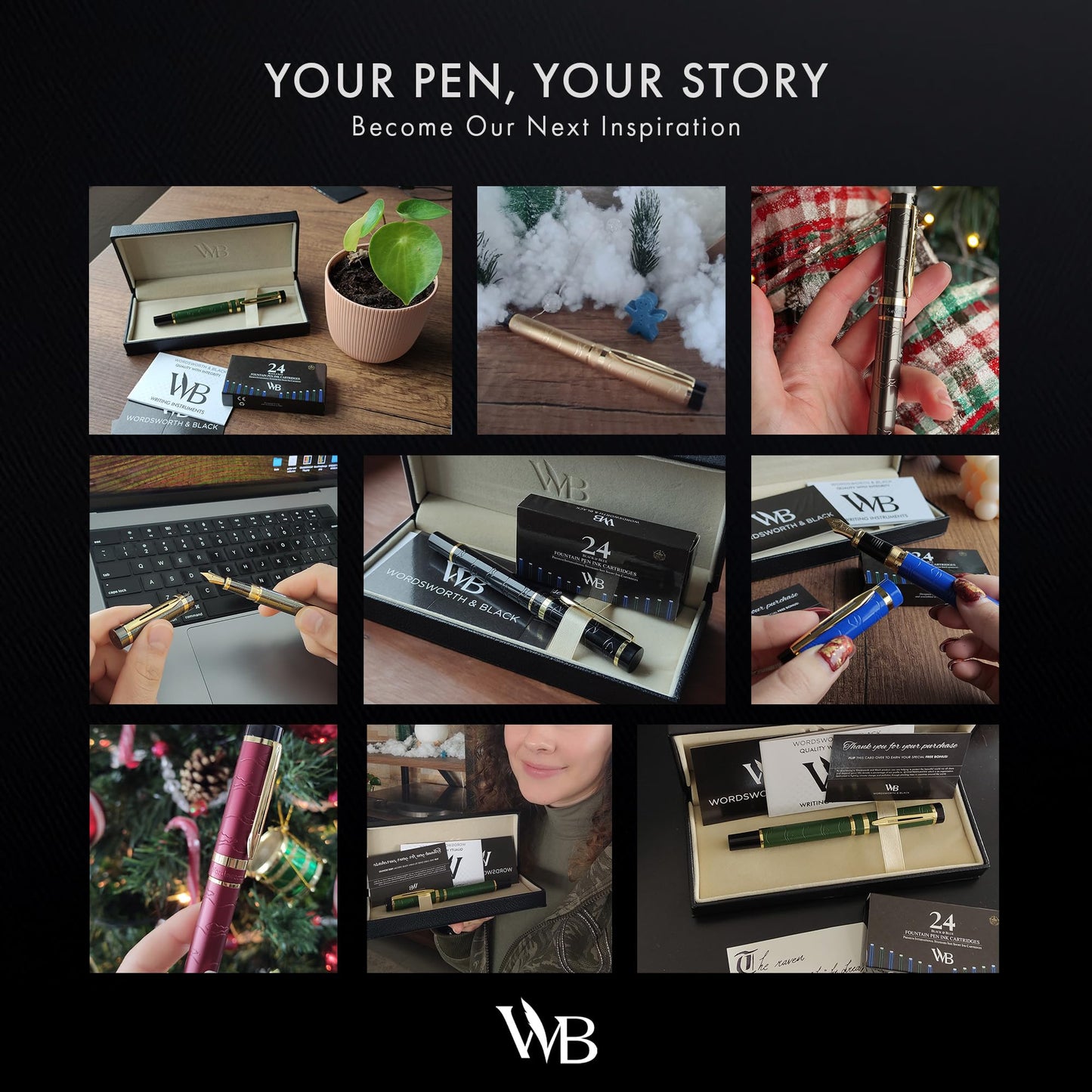 Wordsworth & Black Primori Fountain Pen Set [Gunmetal Gold]; Fine Nib, Gift Case, 24 Ink Cartridges, Refill Converter, Manual; Journaling, Calligraphy, Smooth Writing Pens; Left and Right Handed