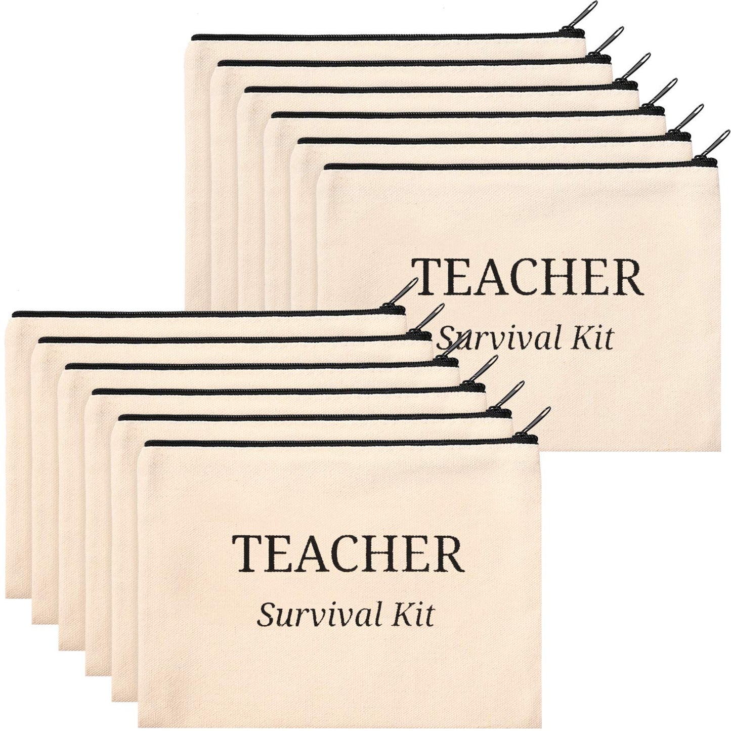 Frienda 12 Pcs Teacher Appreciation Gifts Makeup Bags Cosmetic Bag Canvas Survival Kit Pencil Pouch Travel Toiletry Case with Zipper Teacher Gift for Women Men(M)