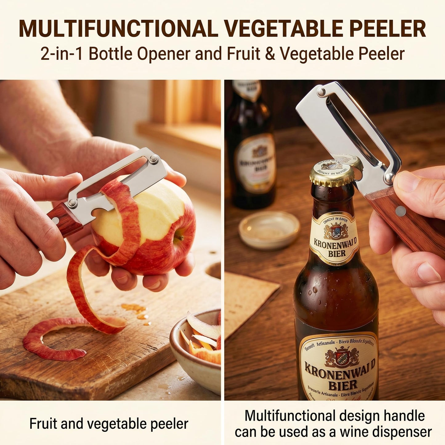 Multifunctional Vegetable Peeler for Kitchen & Bottle Opener,2 in 1 Stainless Steel Paring Knife for Fruit Veggie,Kitchen Gadgets for Sugar Cane Potato Fruit Pineapple Pumpkin Veggie Peeler(2 PCS)