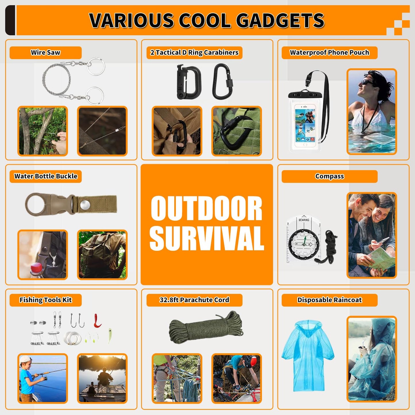 Survival Kit, Gifts for Men Women Teen Boys, 252 pcs Survival Gear and Equipment Mini First Aid Kit for Car Home, Emergency Kit with Molle System for Earthquake, Outdoor Adventure, Car Travel (Red)