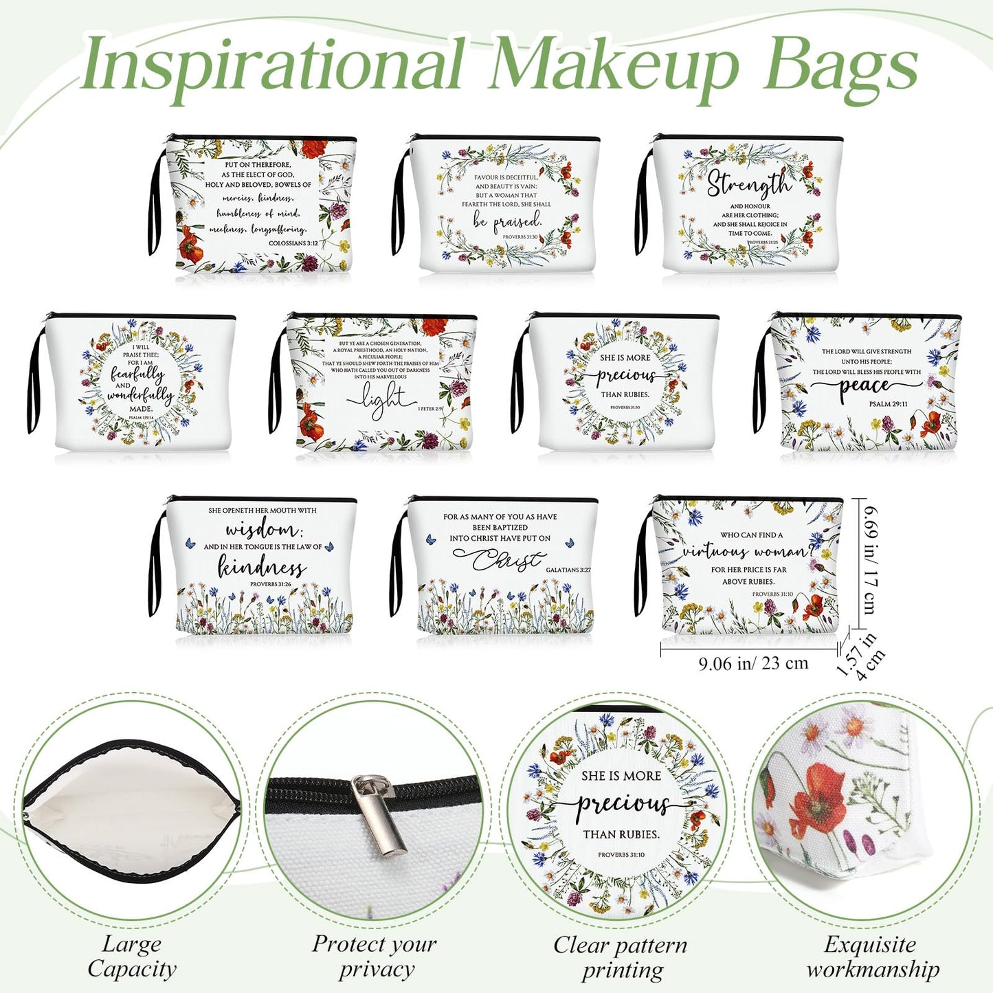 Kacctyen 20 Sets Christian Mother's Day Makeup Bag Bulk Christian Gift for Mother Religious Pocket Compact Mirror Inspirational Bible Cosmetic Bag with Zipper for Women Mom Church Member (Wildflower)