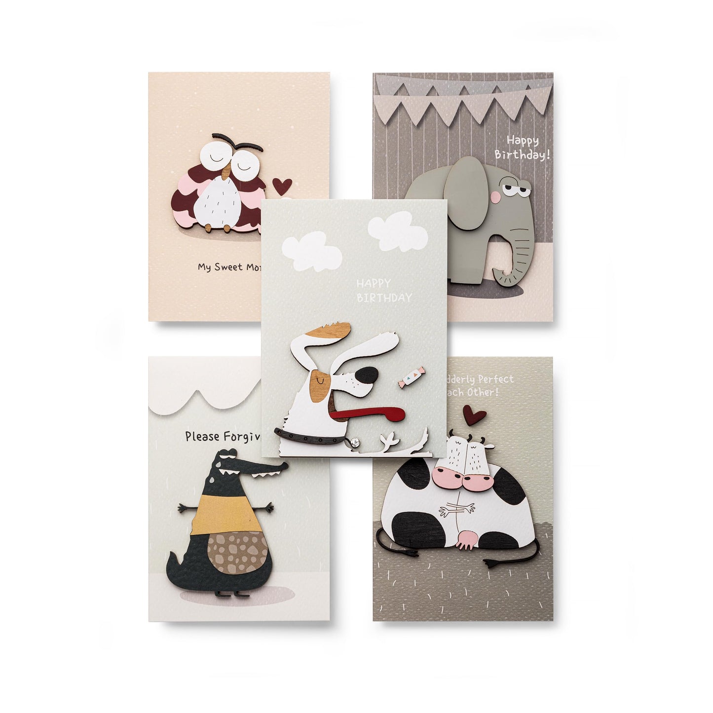 PESKOVOI Handmade Greeting Card with Premium 3D Wooden Design – Set of 5 Gift Cards with Kraft Envelopes – Ideal for All Occasions: Mother's Day, Weddings, Anniversaries, Birthdays, Love Notes & More