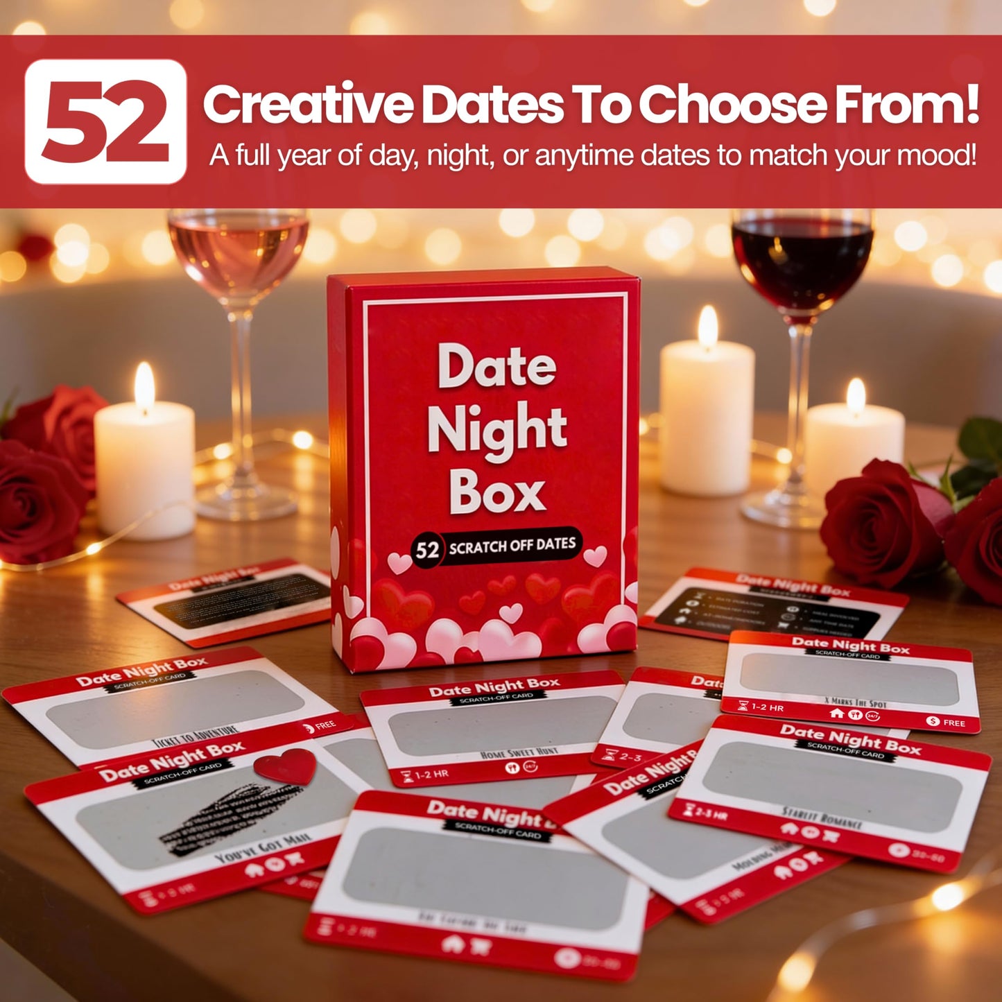 Date Night Box: 52 Fun & Romantic Scratch-Off Date Night Ideas Valentine's Day Gifts for Him, Her, Men, Women, Husband, Wife, Boyfriend, Girlfriend, Couples