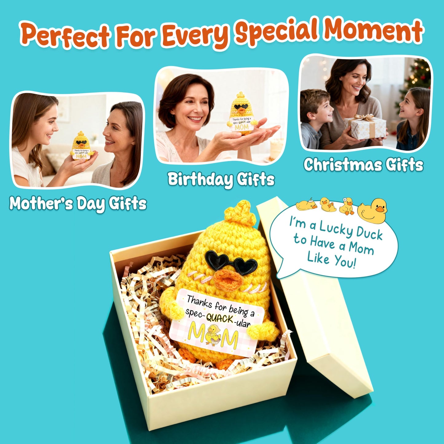 OASSIE Funny Mom Gifts from Daughters and Sons - Positive Crochet Animals Duck - Mothers Day Birthday Gifts for Mom from Daughter and Son, Mother's Day Duck Gift for Moms, Mother Daughter Gift