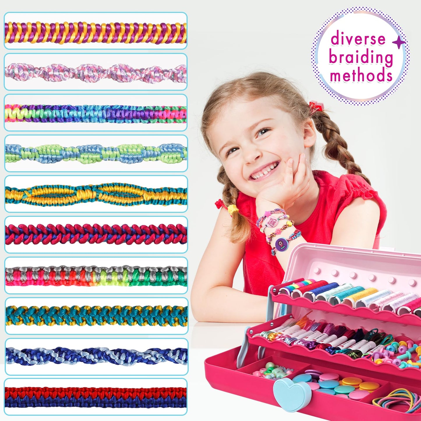 TingingYuli Friendship Bracelet Making Kit for Girls 8-12, DIY String Bracelet Maker with 3-Layer Storage Box, Arts and Crafts for Kids Ages 6-12, Easter Christmas Birthday Gift Set