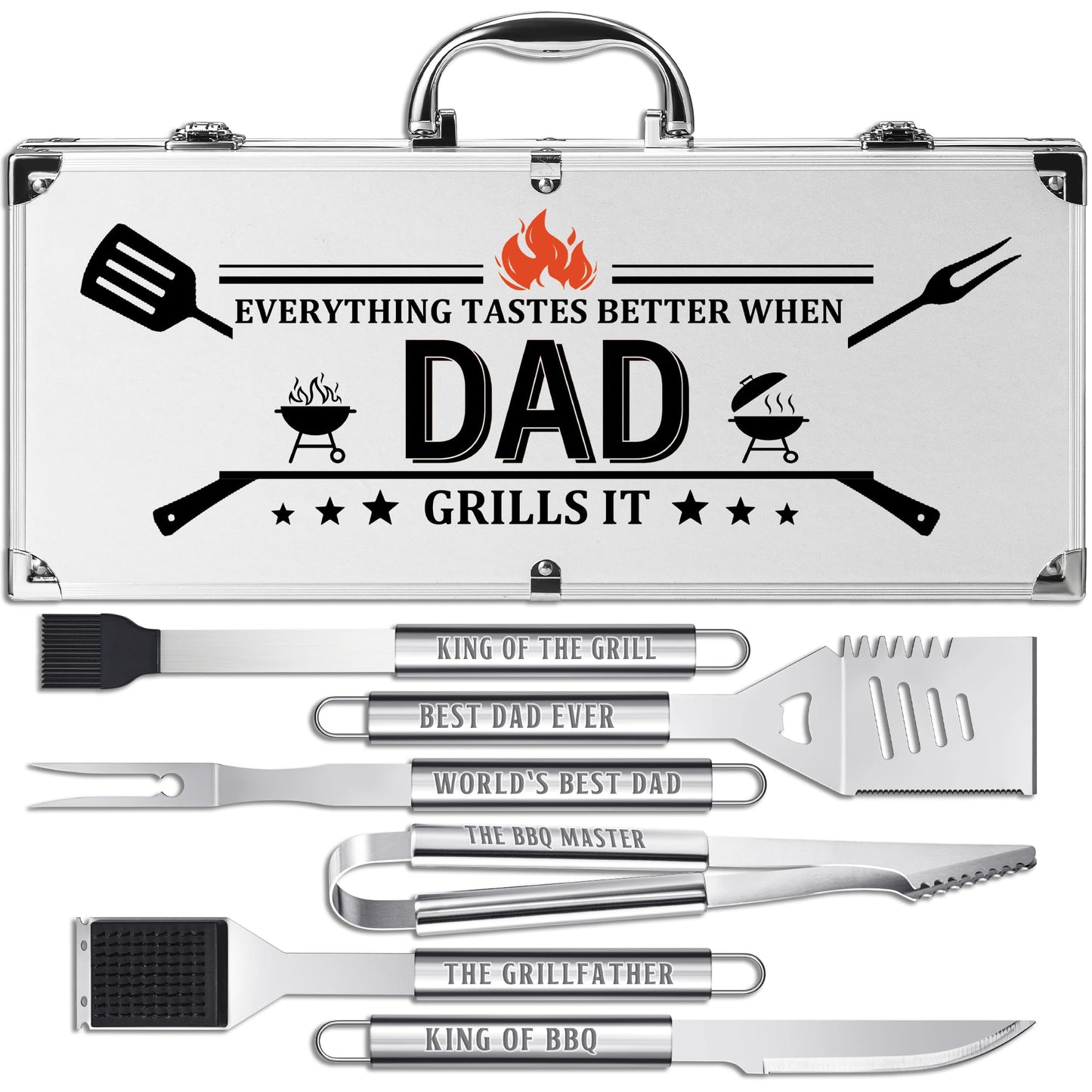 Dad Gifts, Dad Birthday Gifts from Daughter Son Heavy Duty Grilling Accessories Kit for Backyard BBQ, Thick Stainless Steel Grill Utensils with Non-Slip Handle Tool for Man on Christmas