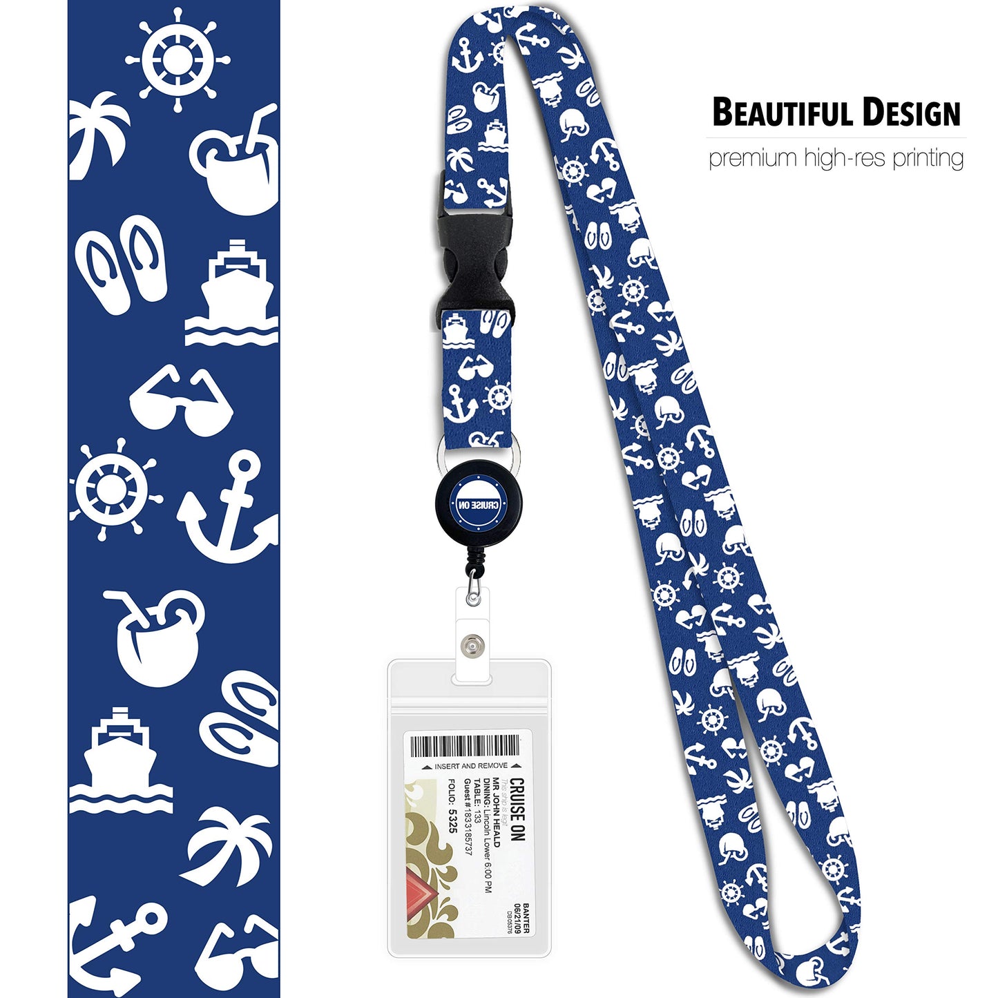 Cruise On Cruise Lanyard for Ship Cards – 2-Pack Retractable Badge & Waterproof Key Card Holder for Ship Cards – Cruise Essentials 2026-2027, Perfect for Travel & Vacation (White & Blue)